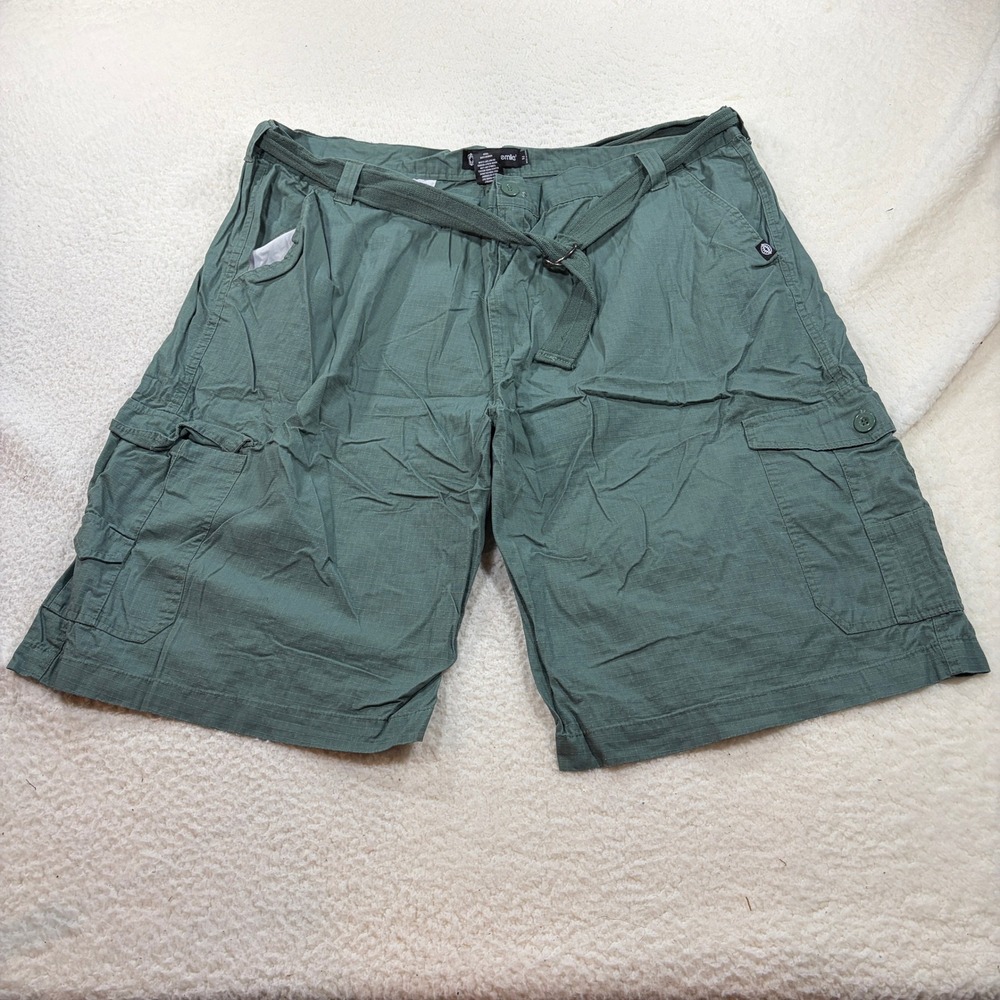 Akademiks Cargo Shorts Mens 52 Green Ripstop Belted Utility Baggy Y2K Streetwear
